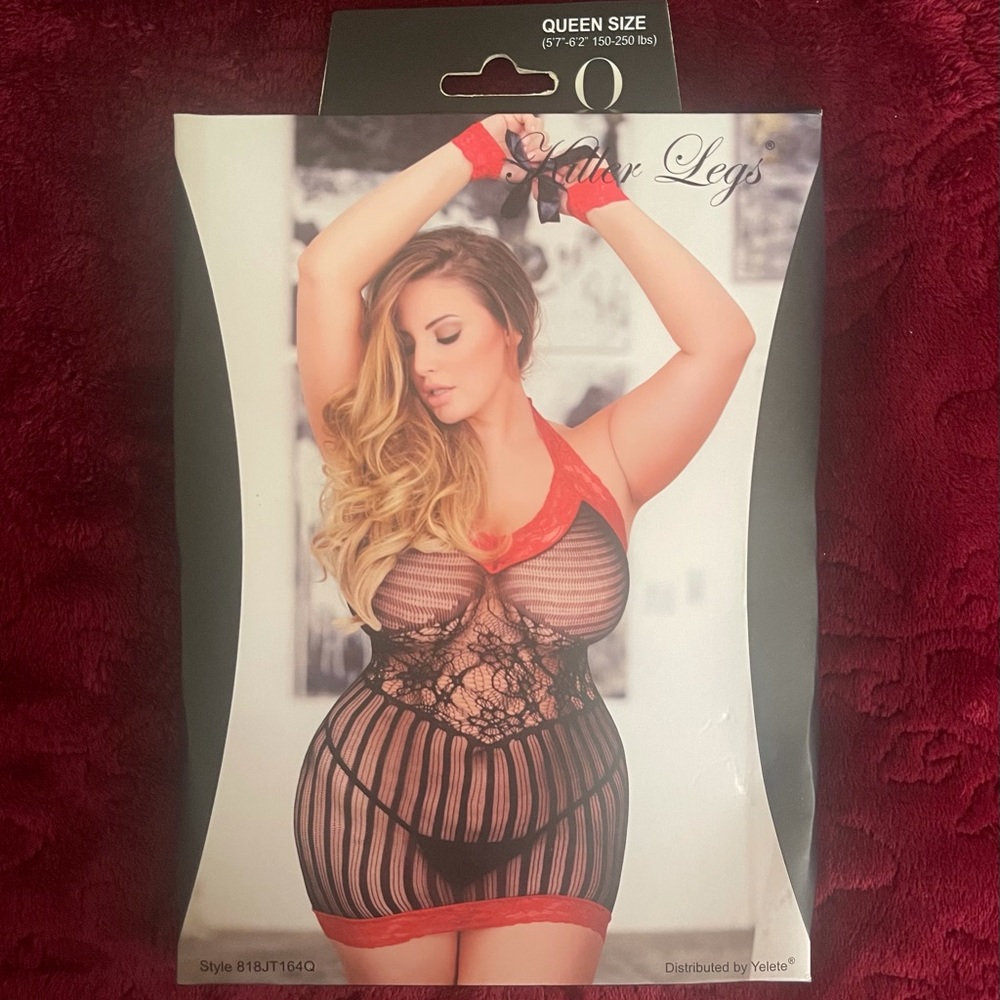 Plus size Intimate Fishnet Lace-up Bodystocking Dress